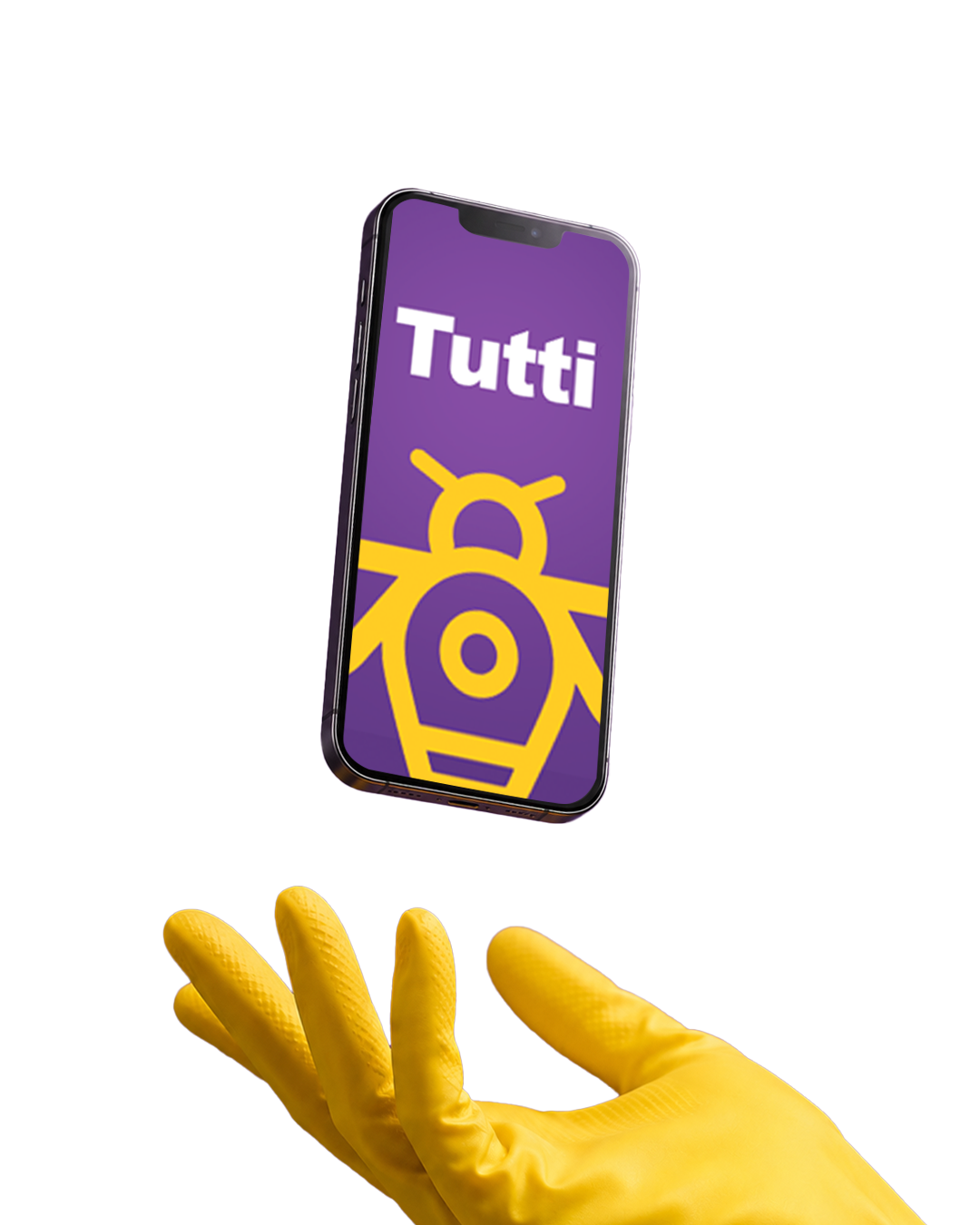 Guante de limpieza y el celular de Tutti
